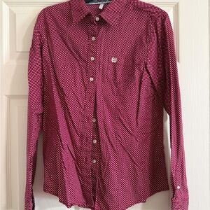 Cinch Red and White Button Down Shirt Tailored Fit